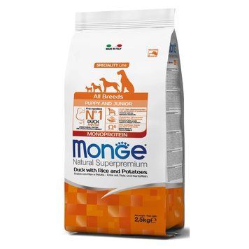 Monge Dog Monoprotein Puppy & Junior All Breeds Duck, Rice & Potatoes &ndash; сухий корм для цуценят всіх порід з качкою рисом та картоплею 15кг 70005920 фото