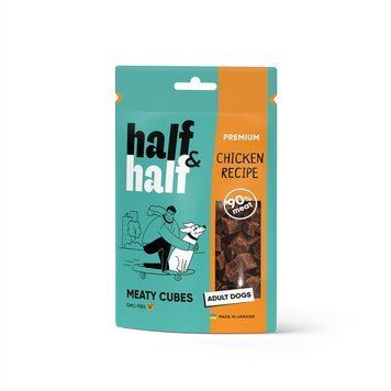 Ласощі для собак Half&Half у формі м'ясних кубиків з куркою, 100 г 4823082431793 фото