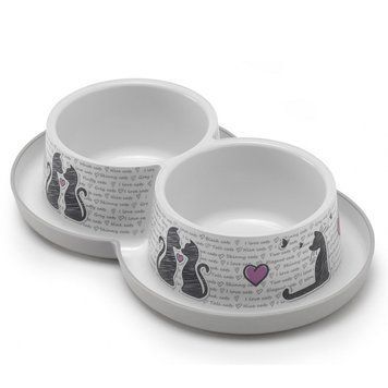 Moderna Double Trendy Dinner Cats in Love МОДЕРНАЯ ВЛЮБЛЕННЫЕ КОТЫ двойная миска для кошек, 2х350мл, 2х350 мл, диаметр 10см., белый см. H136027CL фото