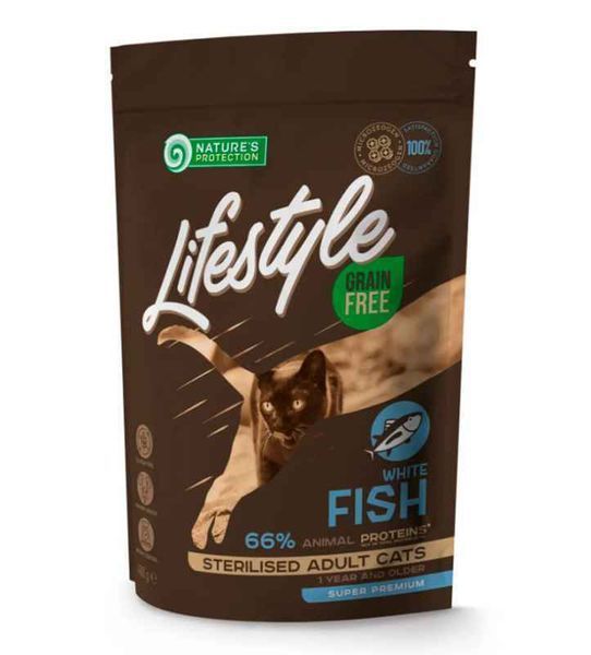 Nature's Protection Lifestyle Sterilised White fish Сухой беззерновой корм для стерилизованных кошек с белой рыбой, 400 г NPLS45801 фото