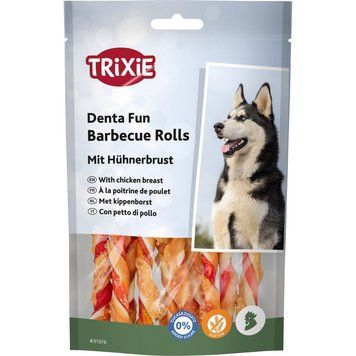 Ласощі Trixie Denta Fun Barbecue Rolls with chicken breast для собак Паличка для чищення зубів з курячою грудкою 12 см 80 г 4011905313764 фото