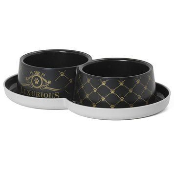 Moderna Double Trendy Dinner Luxurious МОДЕРНАЯ ЛАКШЕРИЗ двойная миска для кошек, 2х350мл, Черный л., 2х350мл, диаметр 10см., 0.7 л. H136015AA фото