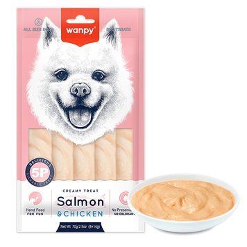 Wanpy Creamy Lickable Treat Salmon&Chicken ВАНПИ ЛОСОСЬ КУРИЦА жидкое лакомство для собак , 0.07 кг., в пакунку 5 стіків по 14 г см. RA-74 фото