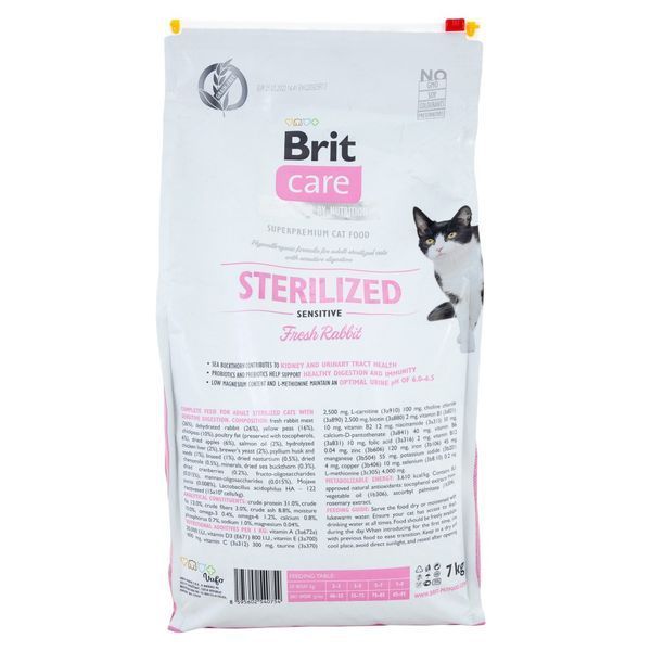 Brit Care Cat Grain Free Sterilized Sensitive для стерелізованих котів з чутливим травленням з кроликом, 7 кг 8595602540754 фото