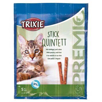 Ласощі Trixie Premio Stick Quintett для котів палички з домашньою птицею та печінкою 5 г 5 шт 4011905427249 фото