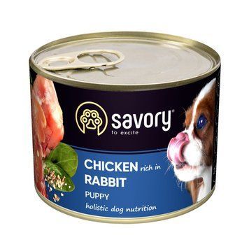 Вологий корм Savory для цуценят усіх порід, з кроликом і куркою, 200 г 4820232630570 фото