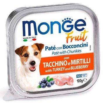 Monge DOG FRUIT &mdash; Нежный паштет с мясом индейки и черникой для собак 100г 70013208 фото