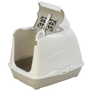 Moderna Flip Cat МОДЕРНА ФЛИП КЕТ закритий туалет з відкидною кришкою для котів, 50х39х37см , Теплий сірий см., 50(Д) х 39(Ш) х 37(В) см. C230330 фото