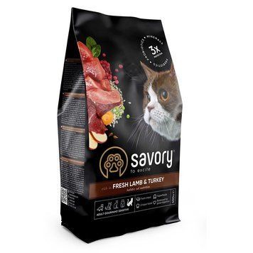 Корм сухий Savory Adult Cat Sensitive Digestion Fresh Lamb and Turkey для дорослих котів з чутливим травленням зі свіжим ягням та індичкою 400 г 4820232630075 фото
