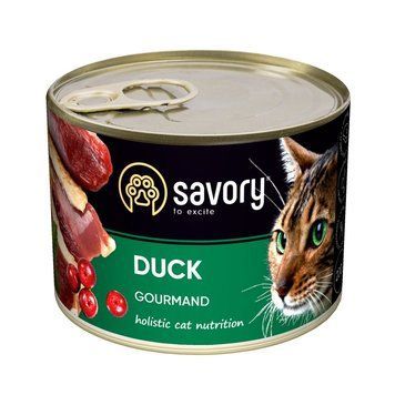 Корм вологий Savory Cat Can Adult Duck консерви для вибагливих котів з качкою 200 г 4820232630617 фото