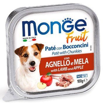 Monge DOG FRUIT &mdash; Нежный паштет с ягненком и яблоком для собак 100г 70013222 фото