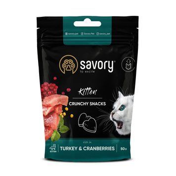 Хрусткі ласощі Savory для здорового росту кошенят, індичка з журавлиною, 50 г 4820232631393 фото