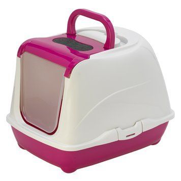 Moderna Flip Cat МОДЕРНА ФЛИП КЕТ закритий туалет з відкидною кришкою для котів, 50х39х37см , Яскраво-рожевий см., 50(Д) х 39(Ш) х 37(В) см. C230328 фото