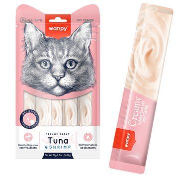 Wanpy Creamy Lickable Treats Tuna & Shrimp ВАНПІ ТУНЕЦЬ З КРЕВЕТКАМИ рідкі ласощі для котів , 70г, в пакунку 5 стіків по 14 г RAC-50 фото