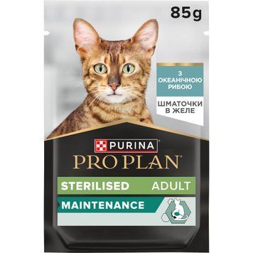 Вологий корм PRO PLAN Sterilised для дорослих стерилізованих котів, шматочки в желе, з океанічною рибою, 85 г 8445290969002 фото