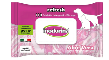 Влажные салфетки для всех типов шерсти кошек, собак и кроликов Inodorina Everyday Aloe Vera с ароматом алоэ вера, 110 шт 230.0120.005 фото