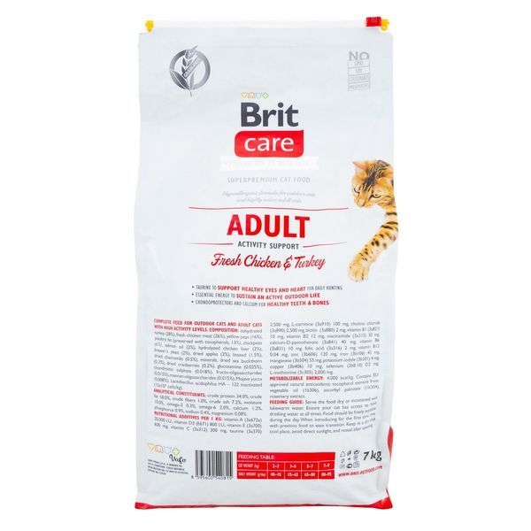 Brit Care Cat Grain Free Adult Activity Support для уличных и взрослых кошек филе индейки и курицы, 7 кг 8595602540815 фото