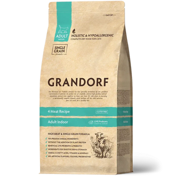 Grandorf FOUR MEAT ADULT индор 4 вида мяса и пробиотики для кошек с нормальной активностью от 1 года и старше, 400 г 83702 фото