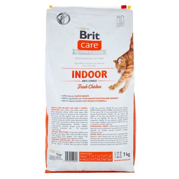 Brit Care Cat Grain Free Indoor Anti-stress для взрослых домашних кошек гипоаллергенный с курицей, 7 кг 8595602540846 фото