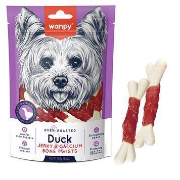 Wanpy Duck Jerky & Calcium Bone Twists ВАНПИ КОСТЬ С ВЯЛЕНОЙ УТКОЙ И КАЛЬЦИЕМ лакомство для собак , 0.1 кг. DE-08H фото