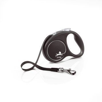 Рулетка Flexi Black Design для собак, лента, размер S, 5м (черная) 4000498033906 фото