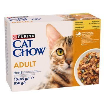 Влажный корм CAT CHOW Adult для взрослых кошек, кусочки в желе, с курицей и цуккини, 10x85 г 7613036596879 фото
