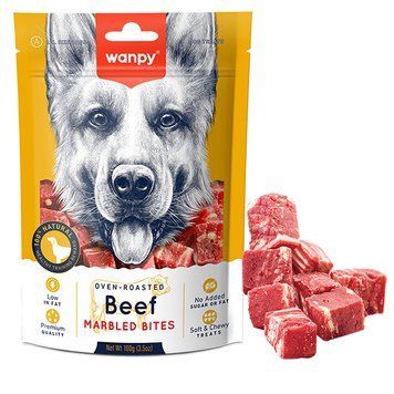 Wanpy Beef Marbled Bites ВАНПИ МРАМОРНАЯ ГОВЯДИНА КУСОЧКИ лакомство для собак , 0.1 кг., Яловичина, курка кг. MA-15S фото