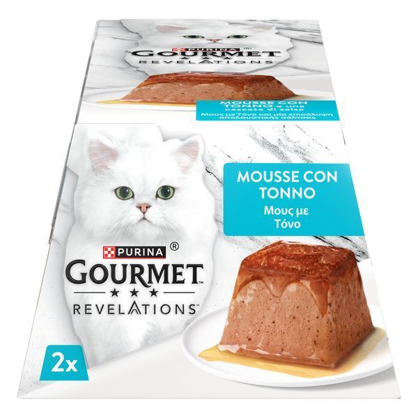 Вологий корм GOURMET Revelations для дорослих котів, мус з підливкою, що стікає, з тунцем, 2x57 г 8445291938014 фото