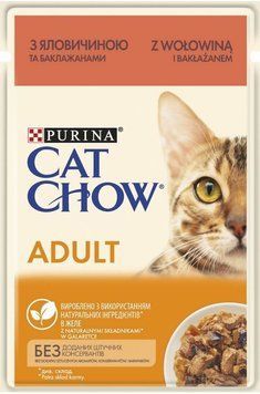 Вологий корм CAT CHOW Adult для дорослих котів, шматочки&nbsp;в желе, з яловичиною та баклажанами, 85 г 7613036595025 фото