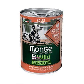 Monge (Монж) BWild Grain Free Wet Turkey Adult &ndash; Консервований корм з індички з гарбузом та кабачками для собак усіх порід 0,4кг 70012645 фото