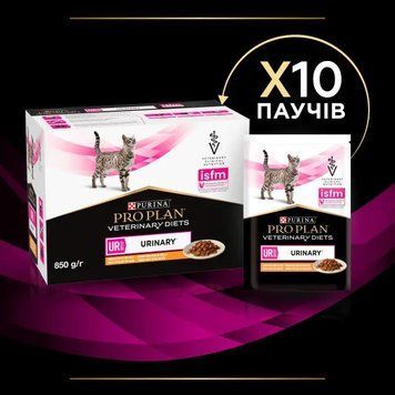 Purina Pro Plan Veterinary UR St/Ox &mdash; Urinary Feline Кусочки в подливке с лососем для кошек, 10х85 г 8445290093851 фото