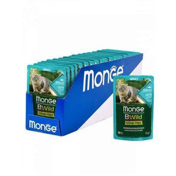 Monge BWild Grain Wet Cod Fish Adult Cat &ndash; Вологий беззерновий корм з тріски з креветками та овочами для дорослих кішок 85г 70012768 фото