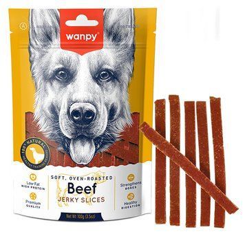 Wanpy Soft Beef Jerky Slices ВАНПИ ВЯЛЕНАЯ ГОВЯДИНА С УТКОЙ СЛАЙСЫ лакомство для собак , 0.1 кг., Яловичина кг. MA-04S фото