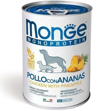 Monge Dog Monoprotein Fruit Chicken with Pineapple &ndash; Монопротеїновий паштет з куркою та ананасом для собак усіх порід 400г 70014311 фото
