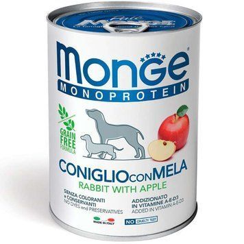Monge Dog Monoprotein Fruit Rabbit with Apple &ndash; Монопротеїновий паштет із кроликом та яблуком для собак усіх порід 400г 70014328 фото