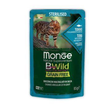 Monge BWild Grain Безкоштовний тунець і креветки для стерилізованих котів 85г 70012799 фото