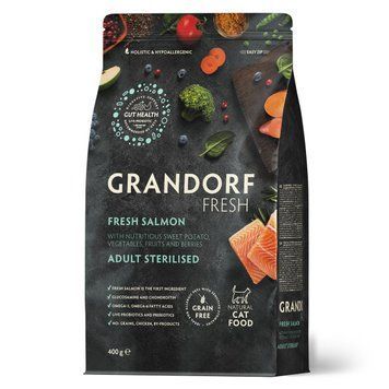 Grandorf FRESH SALMON & SWEET POTATO ADULT CAT STERILISED для стерилизованных кошек лосось с бататом, 400 г 82802 фото