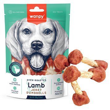 Wanpy Lamb Jerky Dumbell ВАНПИ ВЯЛЕНЫЙ ЯГНЕНОК КОСТЬ-ГАНТЕЛЬ лакомство для собак , 0.1 кг., Ягня, качка кг. LA-05H фото