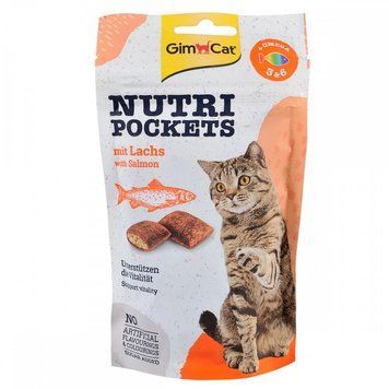 Витаминное лакомство GimCat Nutri Pockets для кошек, лосось, 60 г 4002064400730 фото