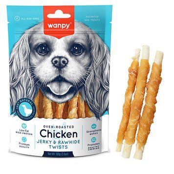 Wanpy Chicken Jerky & Rawhide Twists ВАНПИ ПАЛОЧКА С ВЯЛЕНОЙ КУРИЦЕЙ лакомство для собак , 0.1 кг. CD-10H фото