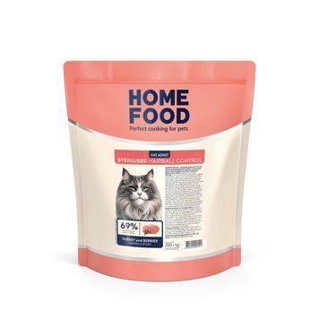 Home Food с индейкой и курицей для вывода шерсти из желудка кошек, 200г 3158012 фото