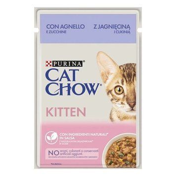 Вологий корм CAT CHOW Kitten для кошенят, шматочки у підливці, з ягням та цукіні, 85 г 8445290426536 фото