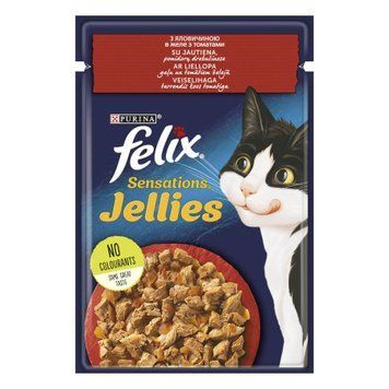 FELIX Sensations Jellies для взрослых кошек, кусочки в желе, с говядиной и томатами, 85 г 7613039831724 фото