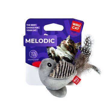Игрушка для кошек WAUCAT Fun Melodic Птичка со звуковым чипом, искусственный мех, плюш, 130 мм 7513 фото