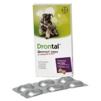 Drontal (Дронтал)- Антигельминтные таблетки для собак со вкусом мяса (6таблетка) 54187 фото