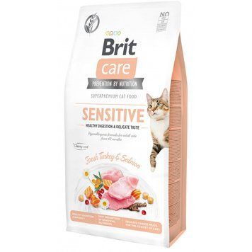 Brit Care Cat Grain Free Sensitive HDigestion Delicate Taste для взрослых кошек с чувствительным пищеварением с индейкой и лососем, 7 кг 8595602540693 фото