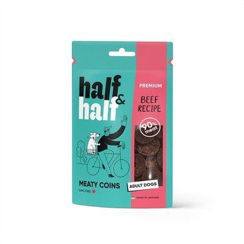 Ласощі для собак Half&Half у формі м'ясних монеток з яловичиною, 100 г 4823082431816 фото