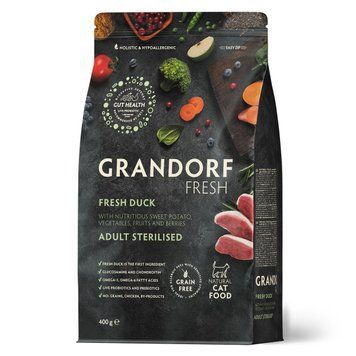 Grandorf FRESH DUCK & SWEET POTATO ADULT CAT STERILISED для стерилизованных кошек утка с бататом, 400 г 82902 фото